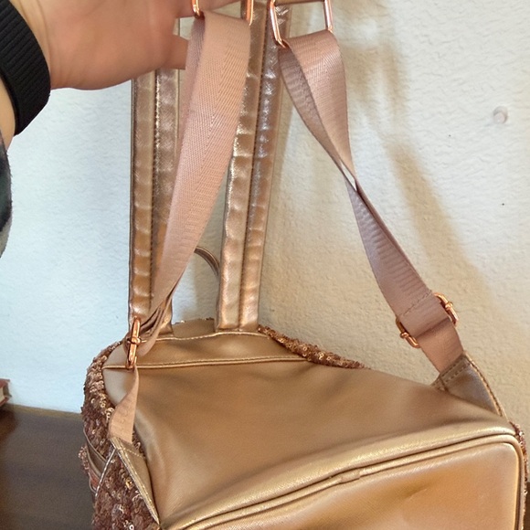 Disney Parks Loungefly Rose Gold Sequin Mini Backpack Vintage Heart Logo - Picture 8 of 11